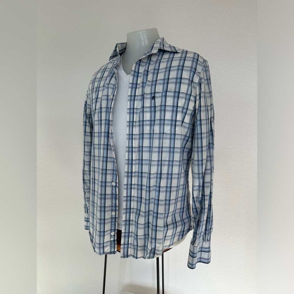 Men’s plaid collared button down long sleeve shirt Mossimo blue white
